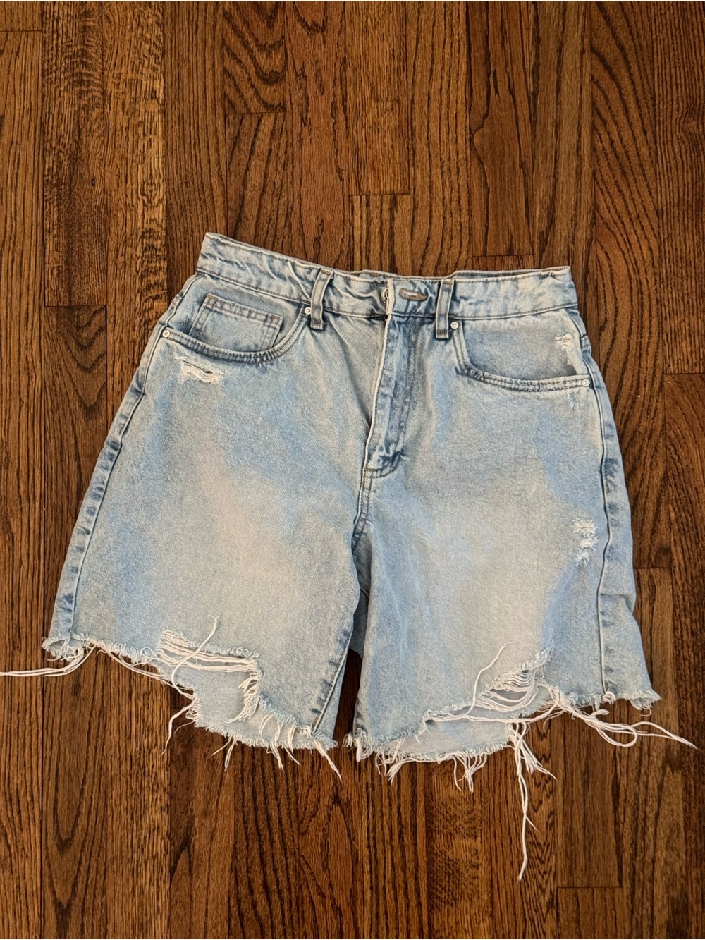 Cotton On Light Wash Distressed Relaxed Denim Shorts